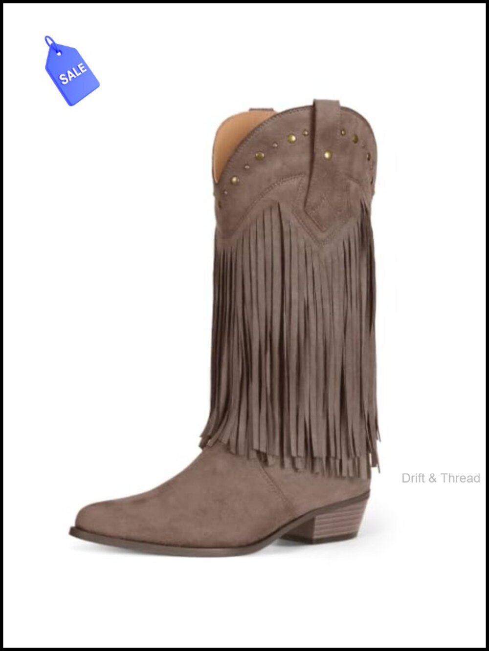 Fringe Cowgirl Boots for Women Mid Calf Chunky Heel